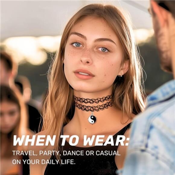 BodyJ4You 2PC Tattoo Choker Necklace - 90s Choker Necklace Women - 2000s Y2K - Picture 4 of 8